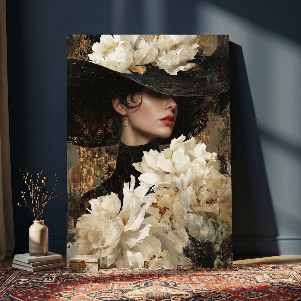 Glamour Woman Portrait Canvas Wall Art, Elegant Pastel Women Portrait
