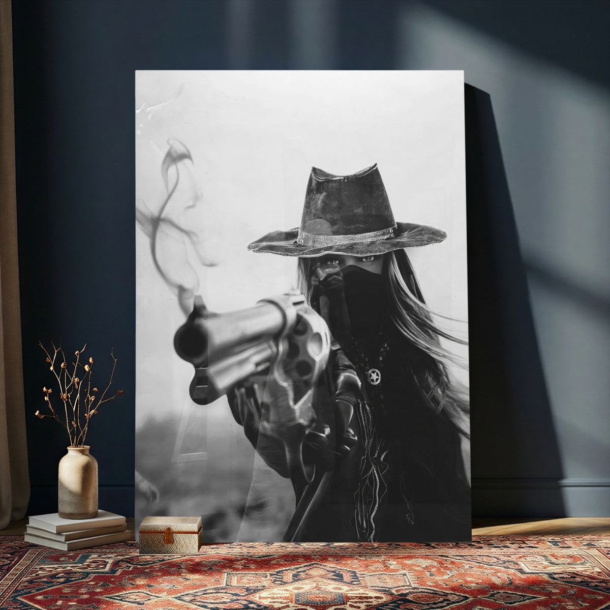 Vintage Cowboy Wall Art Canvas Print - Western Gunslinger Revolver