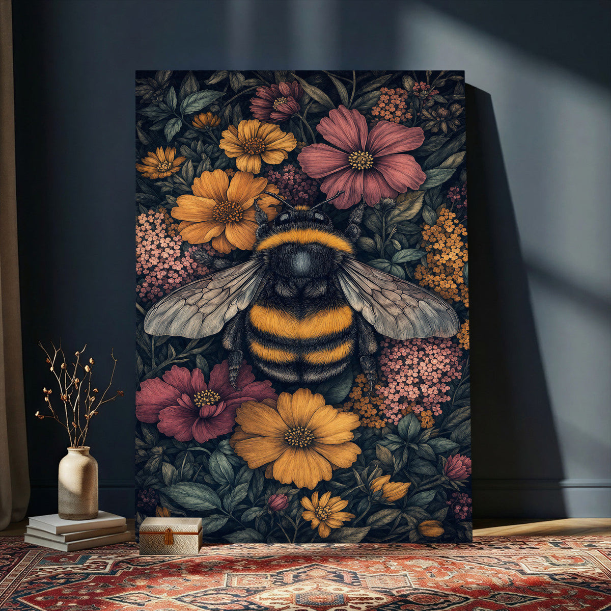 William Morris Style Prints Canvas Wall Art Inner Framed, Vintage Bee Floral Decor