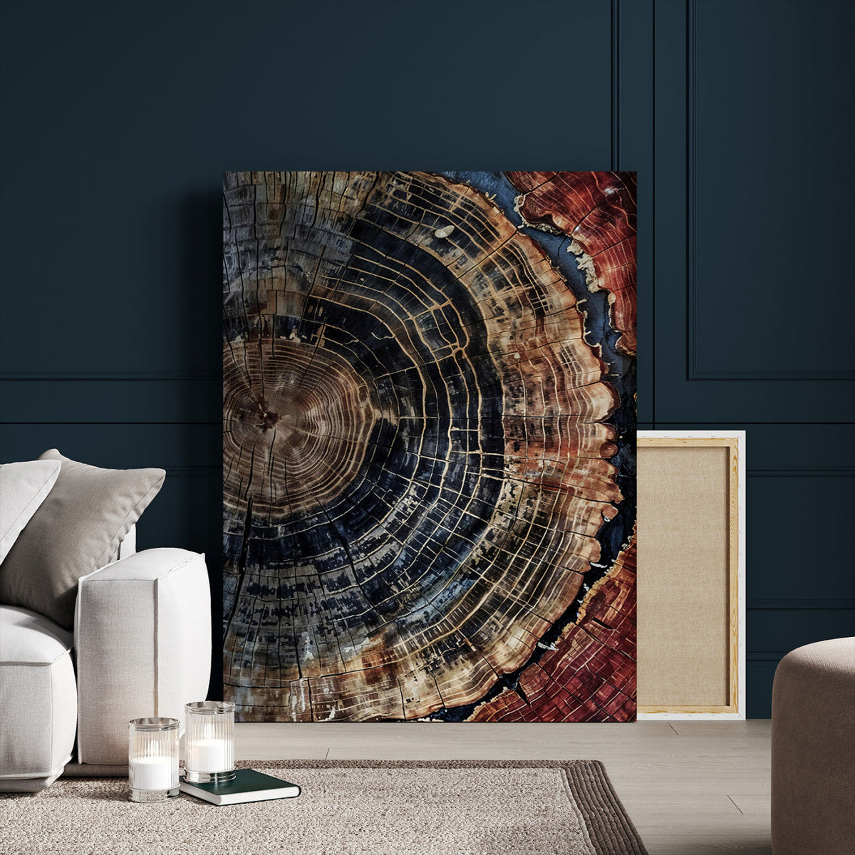 Tree Rings Wall Art Canvas Print | Framed Rustic Wood Grain