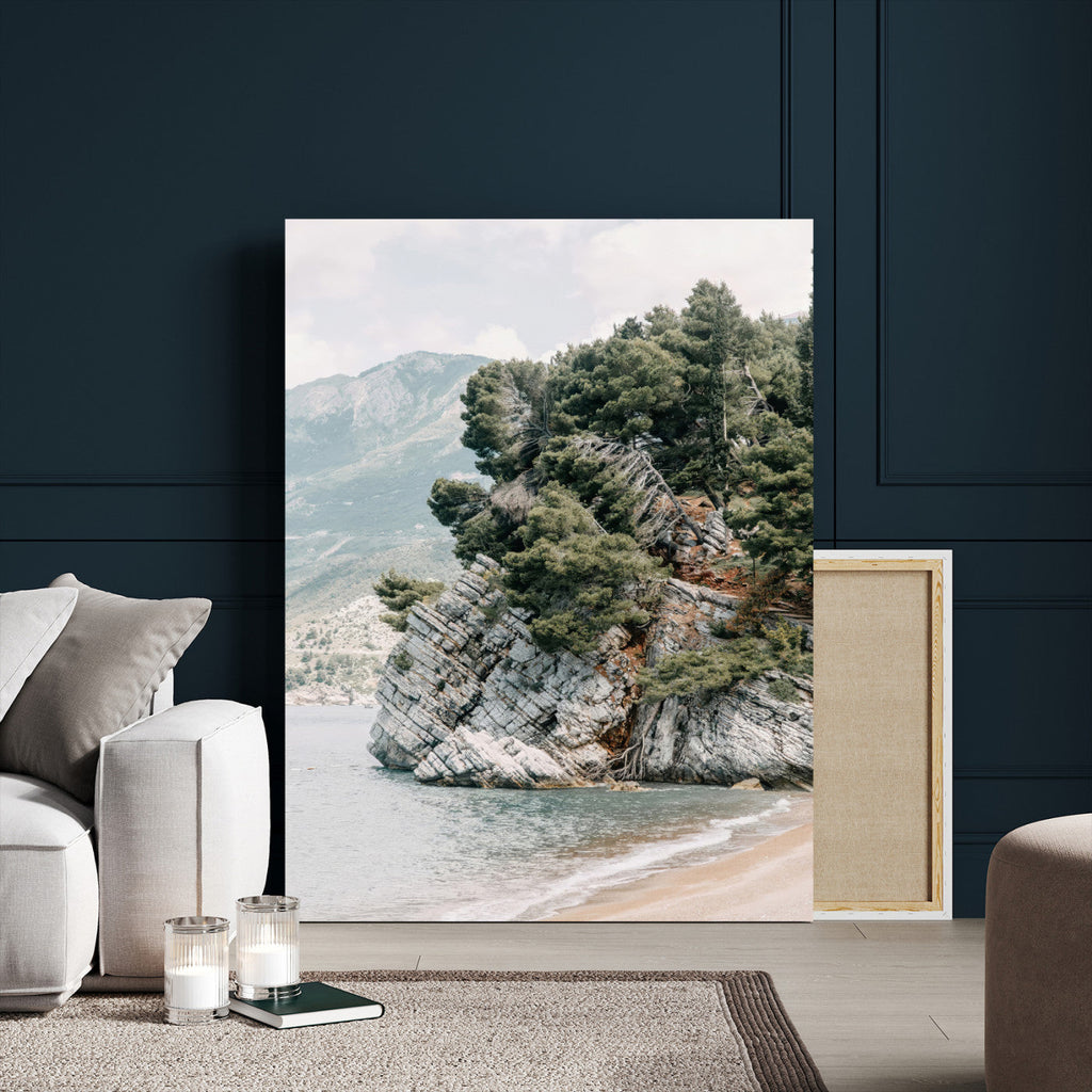 Beach Trees Wall Art Canvas Print, Framed Earthy Beachside Coastal Nature Art