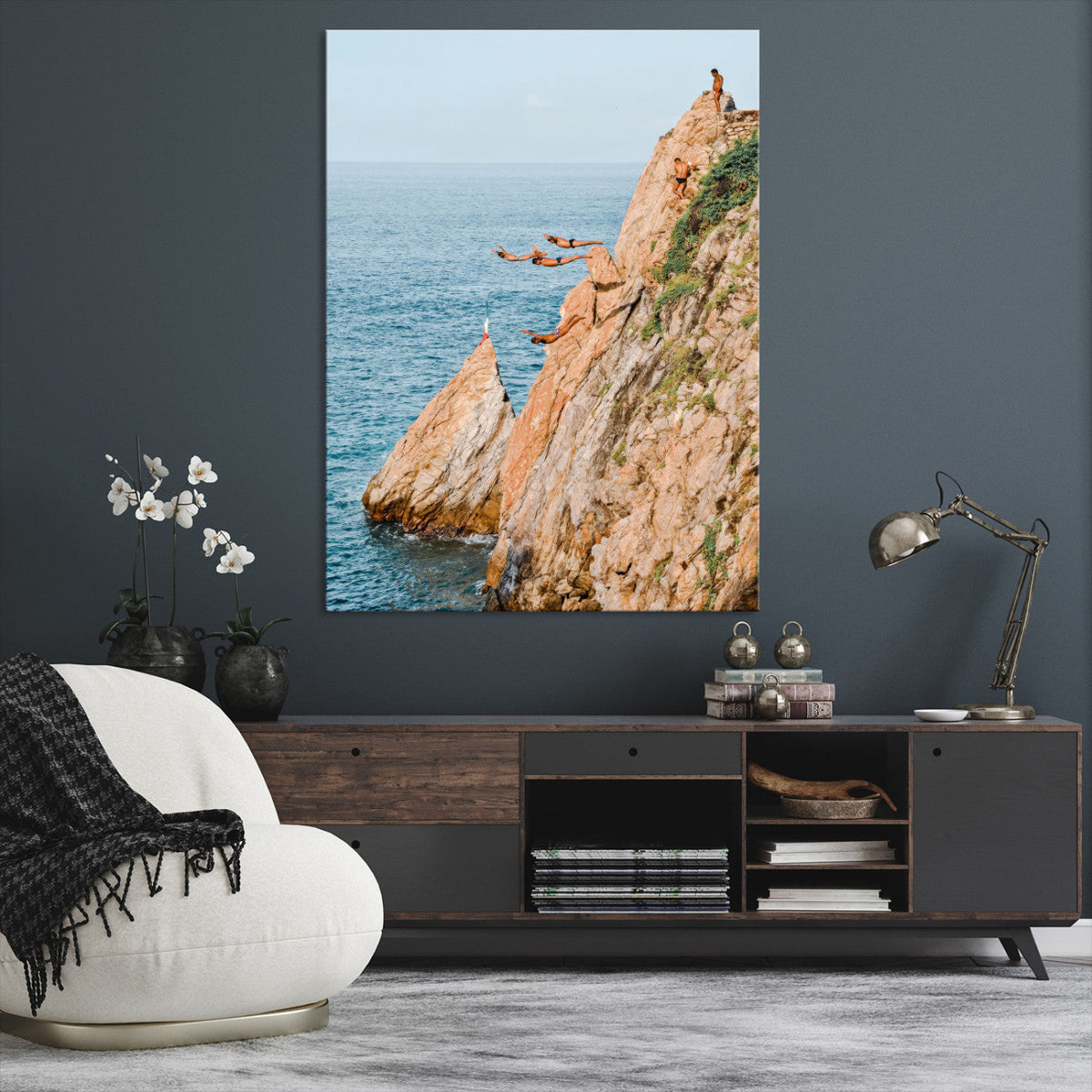 Cliff Divers Wall Art Canvas Print | Oceanfront Cliffs and Waves