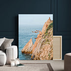 Cliff Dive Wall Art | Ocean Jump Canvas Print, Blue Sky