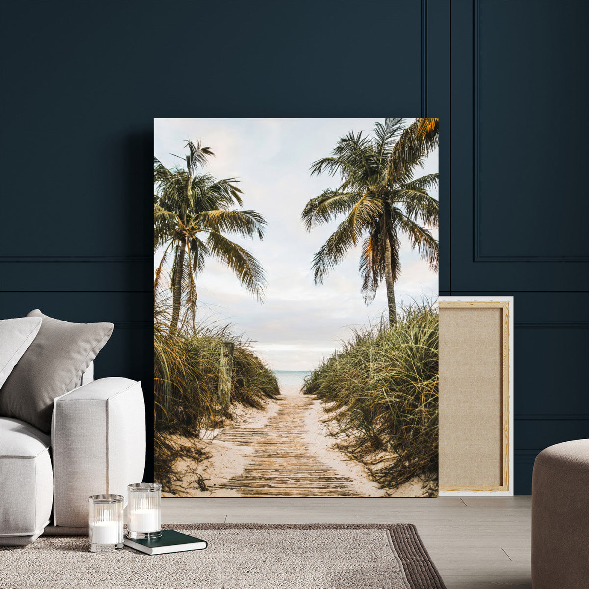 Tropical Palm Wall Art | Sandy Pathway Canvas Print, Ocean View