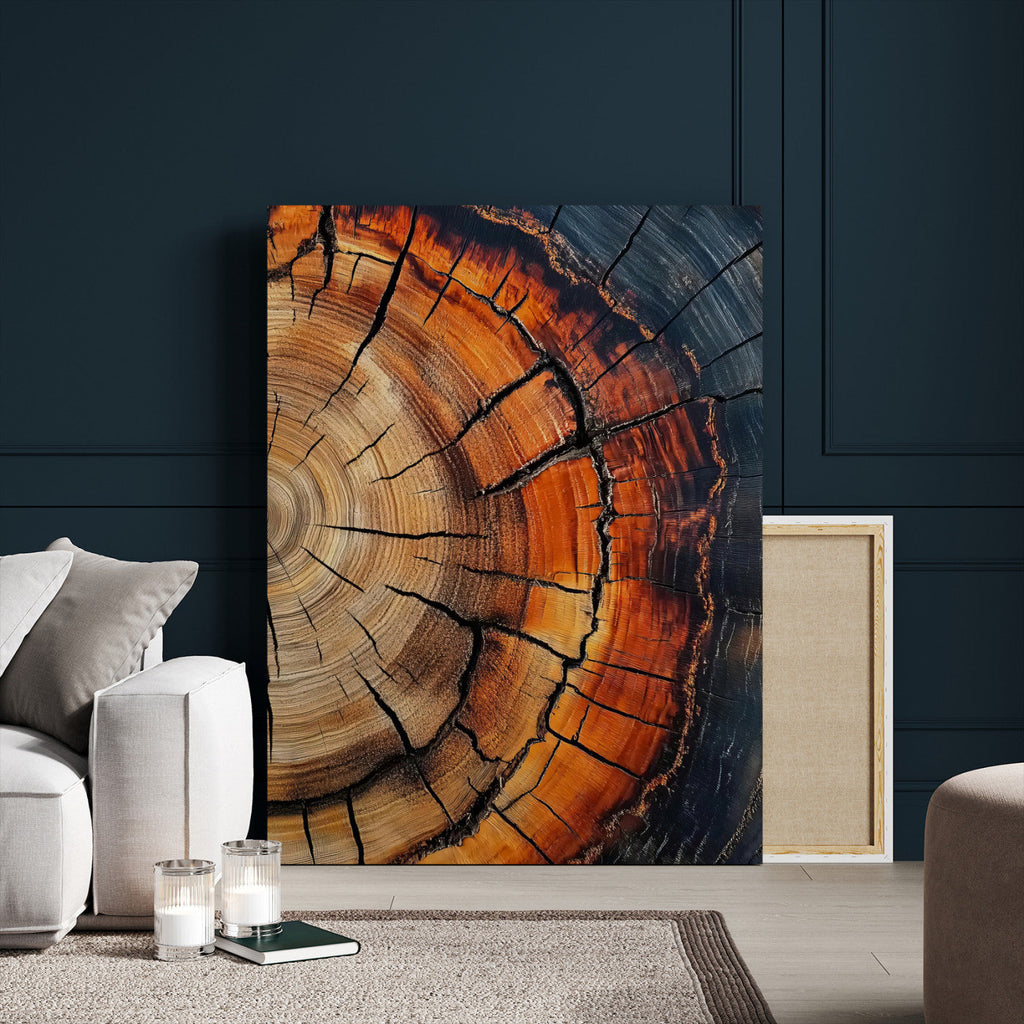 Rustic Wood Wall Art Canvas Print, Framed Tree Rings Nature Art, Earthy Tones Modern Rustic Decor