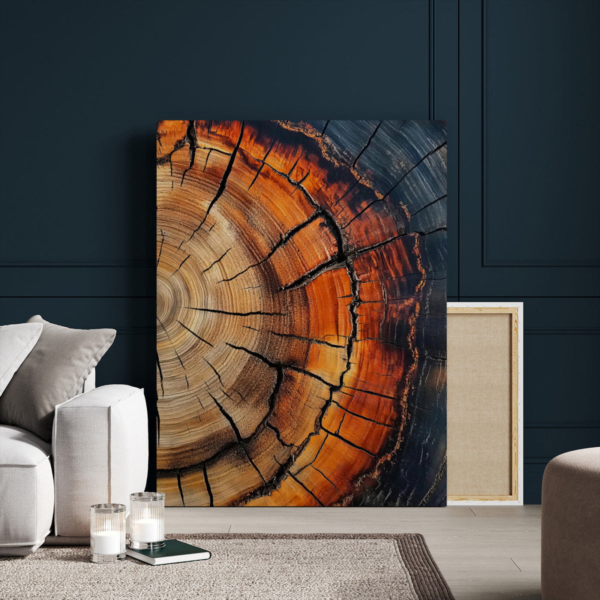 Rustic Wood Wall Art Canvas Print, Framed Tree Rings Nature Art, Earthy Tones Modern Rustic Decor