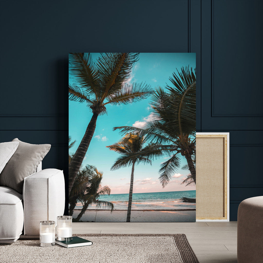 Palm Trees Wall Art Canvas Print, Framed Tropical Beach Art, Ocean Breeze Tropical Coastal Decor