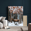 Serene Landscape Wall Art Canvas Print, Framed Winter Wonderland Deer Art, Rustic Cabin Decor