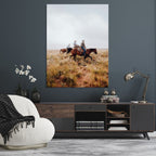 Golden Grassland Wall Art Canvas Print, Framed Western Frontier Open Range Riders