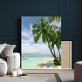 Tropical Beach Palm Trees Canvas Print, Framed Island Coastal Wall Art Ocean Horizon