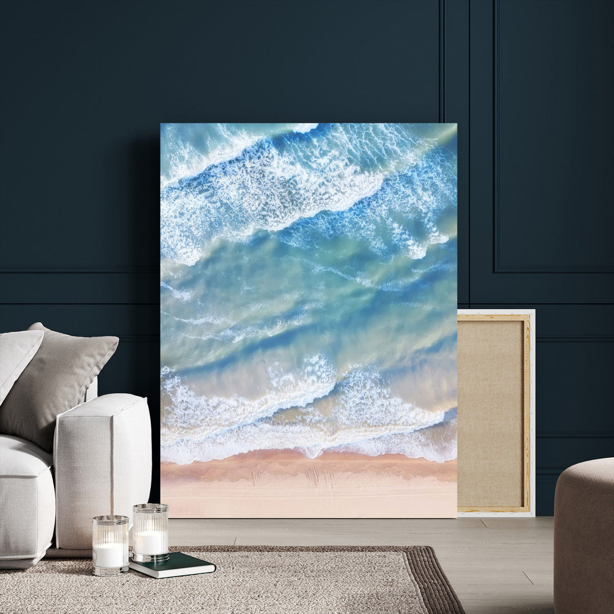 Aerial Ocean Waves Wall Art | Framed Tranquil Beach Canvas