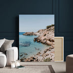 Clear Blue Water Beach Wall Art | Framed Rocky Cove Canvas