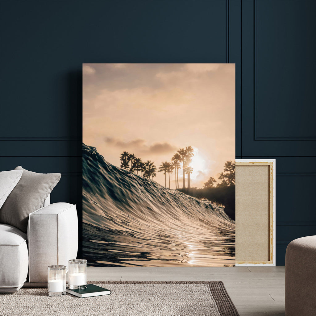Sunset Wave Ocean Wall Art | Framed Palm Tree Canvas