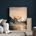 Sunset Wave Ocean Wall Art | Framed Palm Tree Canvas