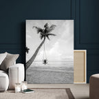 Black White Palm Tree Wall Art | Framed Ocean View Canvas