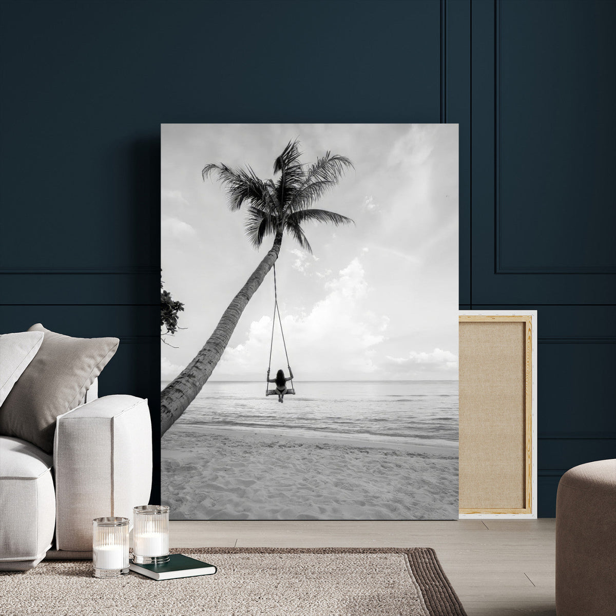 Black White Palm Tree Wall Art | Framed Ocean View Canvas