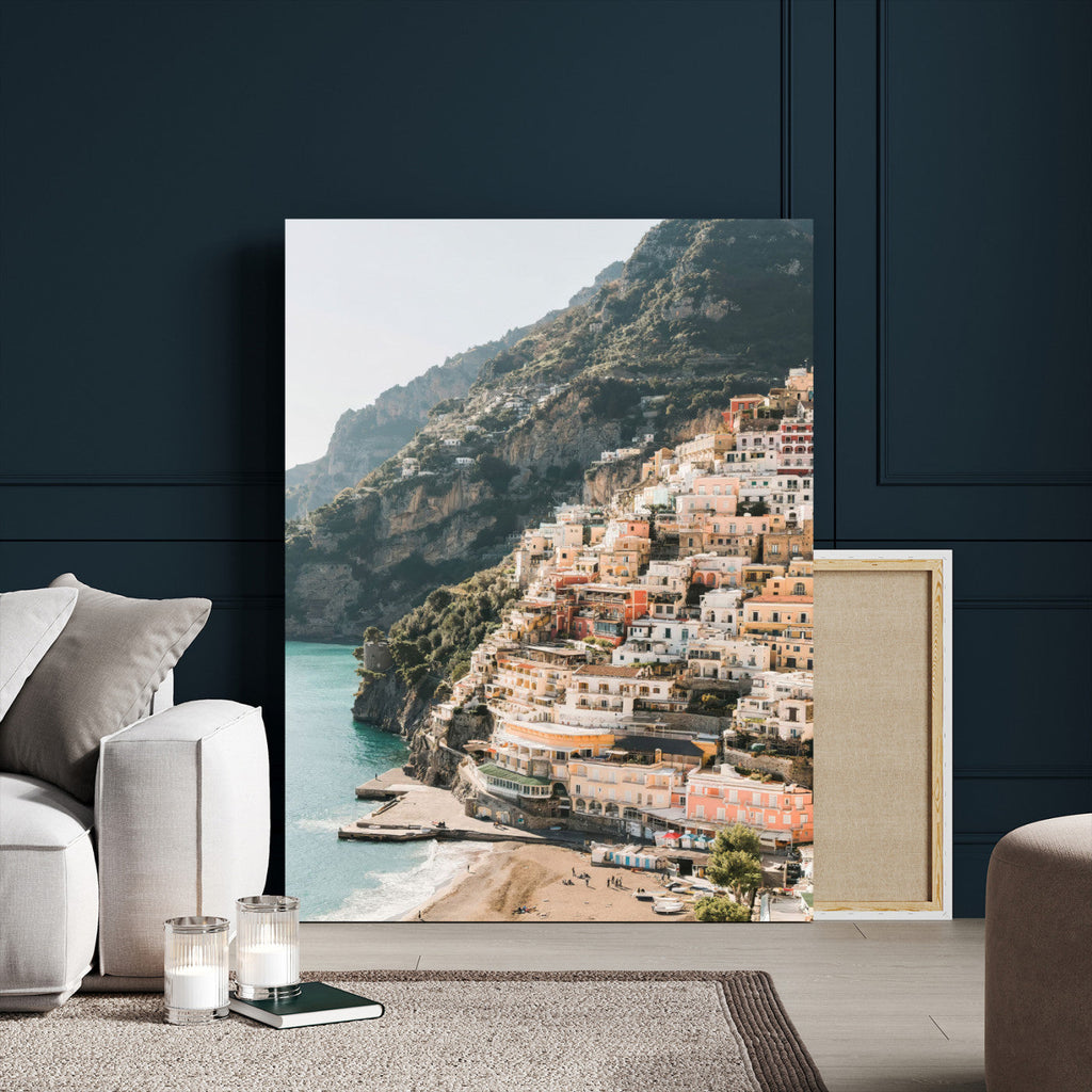 Mediterranean Coastal Cliffside Town Wall Art | Vibrant Seaside Canvas Print