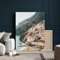 Mediterranean Coastal Cliffside Town Wall Art | Vibrant Seaside Canvas Print