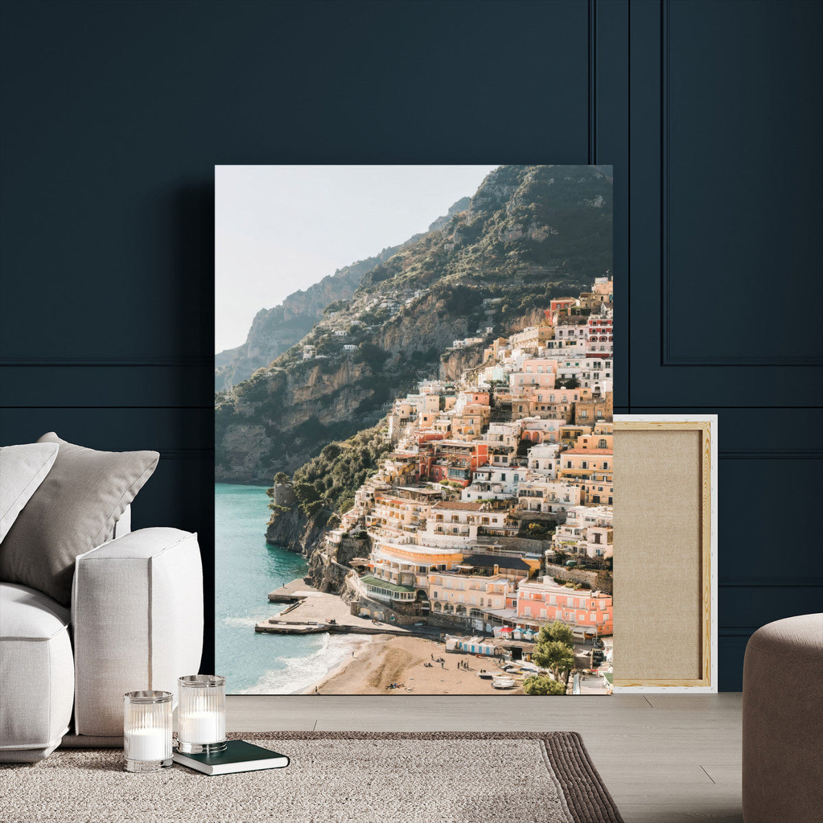 Mediterranean Coastal Cliffside Town Wall Art | Vibrant Seaside Canvas Print