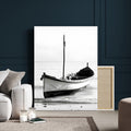 Minimal Boat Wall Art Canvas Print | Black and White Coastal Photography