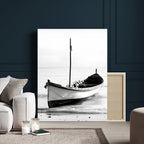 Minimal Boat Wall Art Canvas Print | Black and White Coastal Photography
