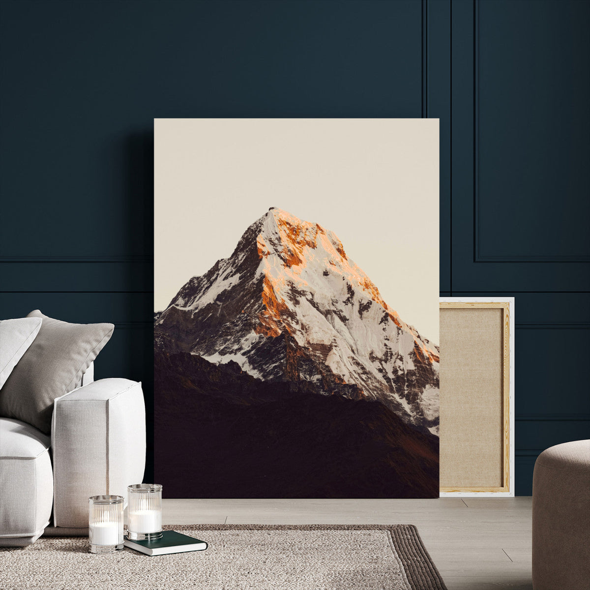 Golden Peak Mountain Wall Art Canvas Print, Minimal Alpine Landscape