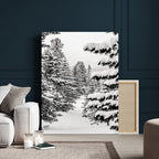 Winter Pine Forest Wall Art Canvas Print, Minimal Winter Landscape