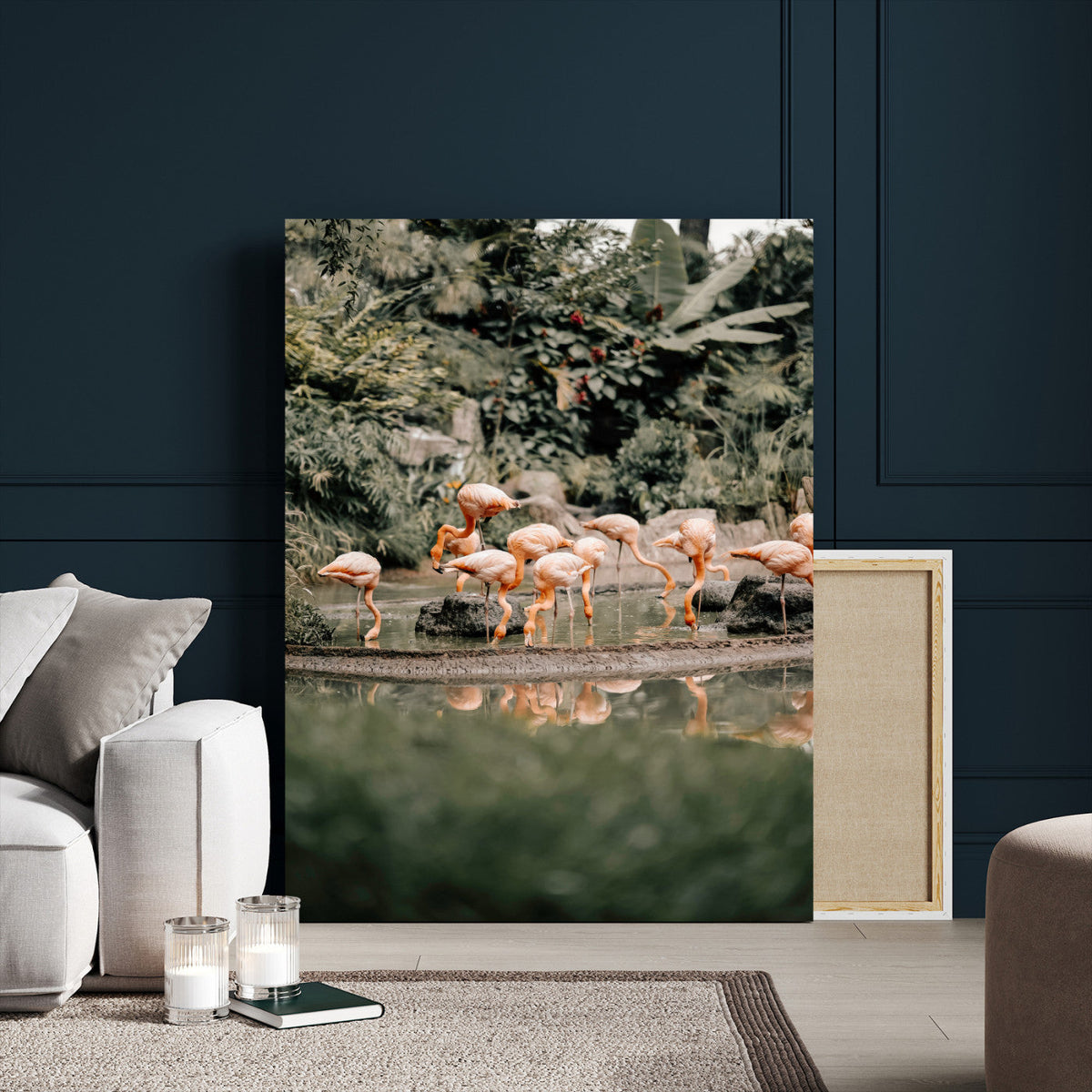 Flamingo Wall Art Canvas Print, Tropical Wildlife Scene