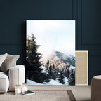 Snowy Mountain Forest Wall Art Canvas Print, Winter Pine Landscape