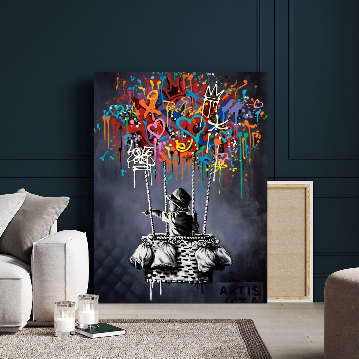 Banksy Inspired Boy Swing Wall Art Canvas Print