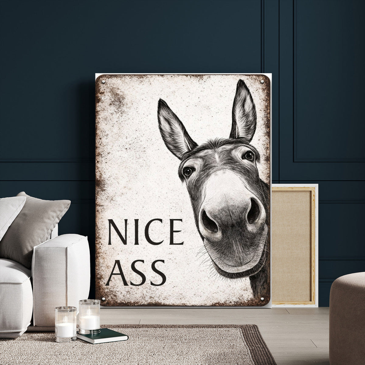 Funny Donkey Bathroom Wall Art Canvas Print, Nice Ass Farm Animal Sign