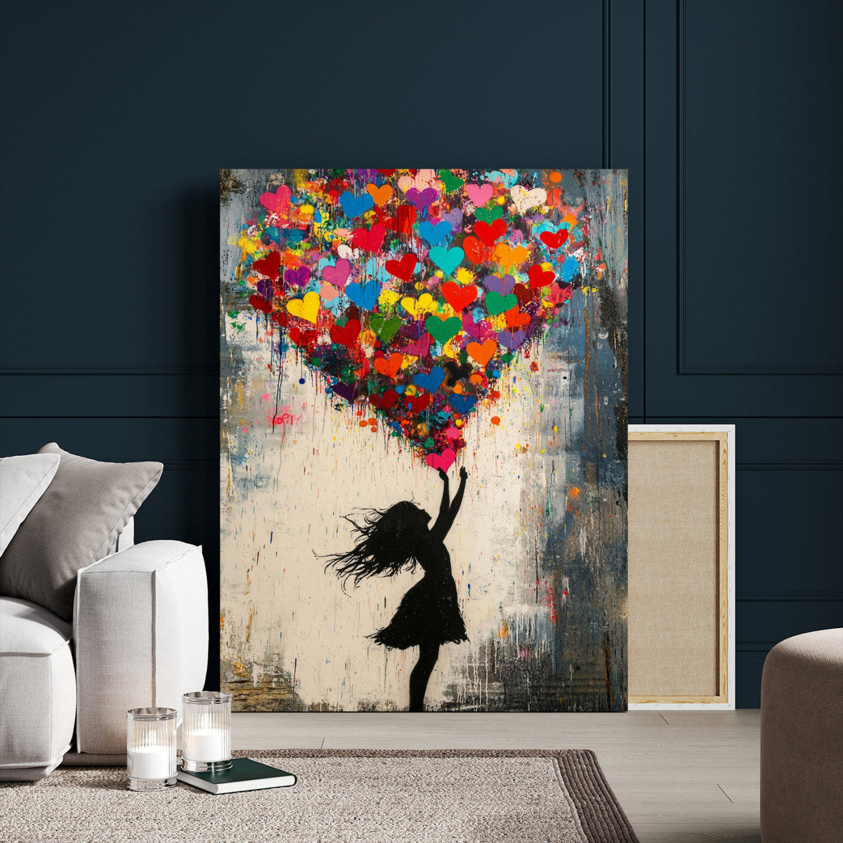 Banksy Street Art Canvas Wall Art, Girl Heart Balloons