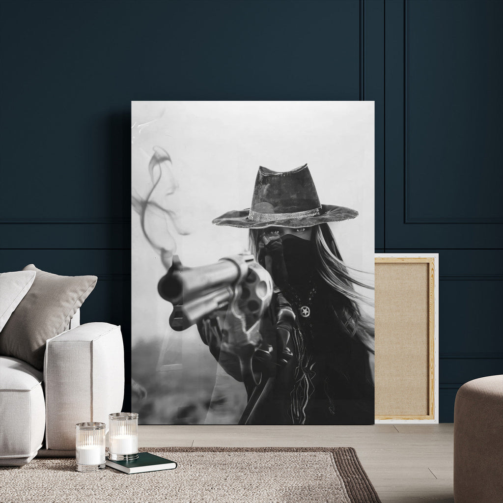 Vintage Cowboy Wall Art Canvas Print - Western Gunslinger Revolver