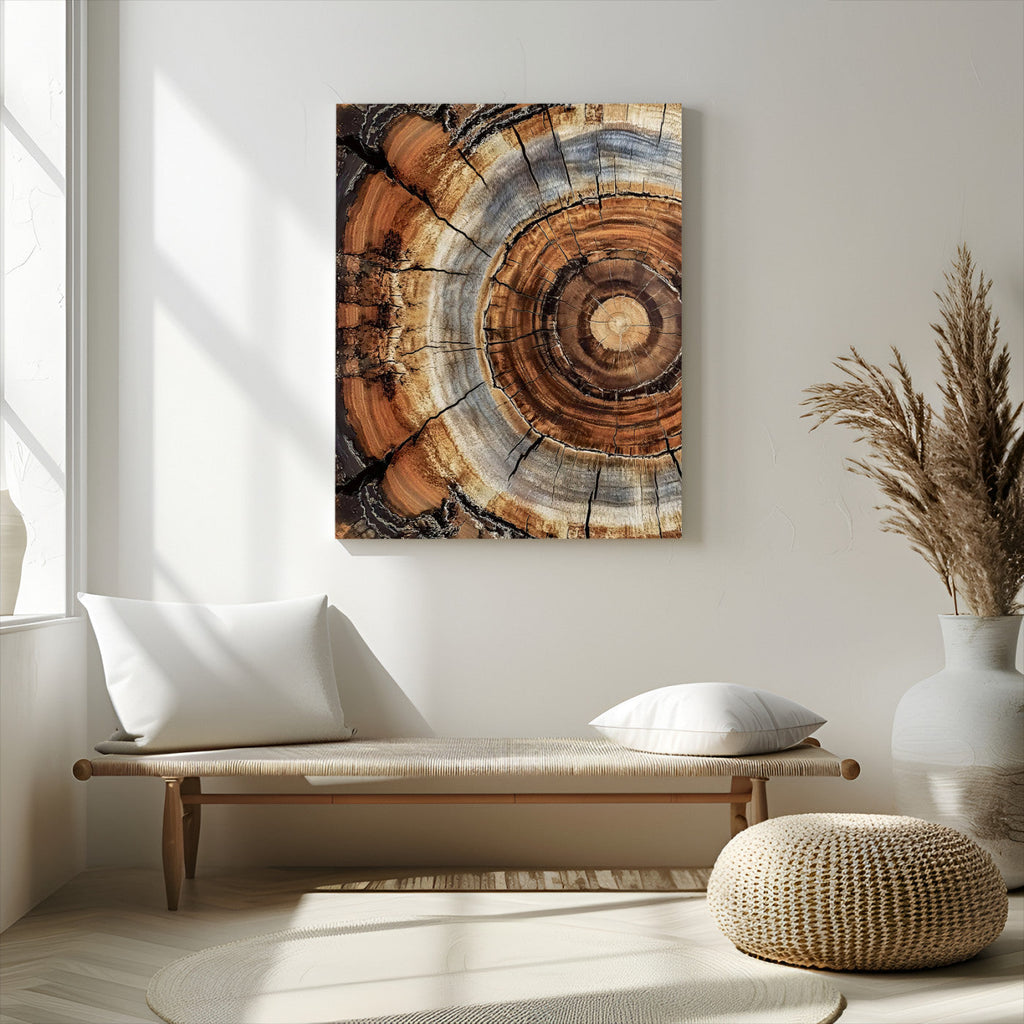 Tree Rings Wall Art Canvas Print | Rustic Cracked Wood Cross Section
