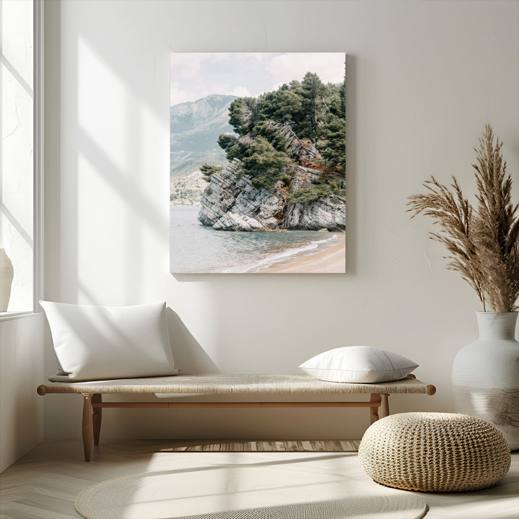 Beach Trees Wall Art Canvas Print, Framed Earthy Beachside Coastal Nature Art