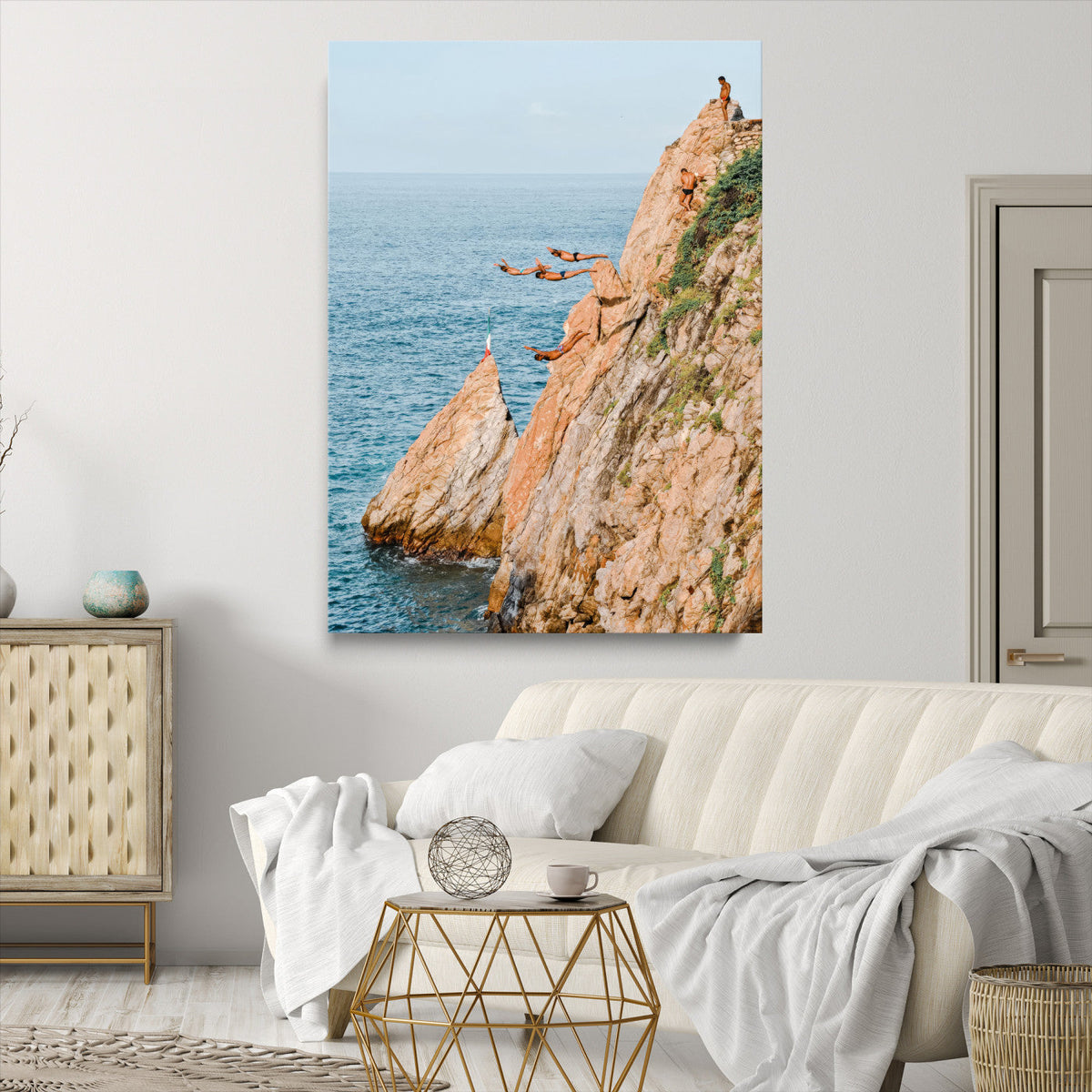 Cliff Divers Wall Art Canvas Print | Oceanfront Cliffs and Waves