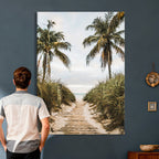 Tropical Palm Wall Art | Sandy Pathway Canvas Print, Ocean View