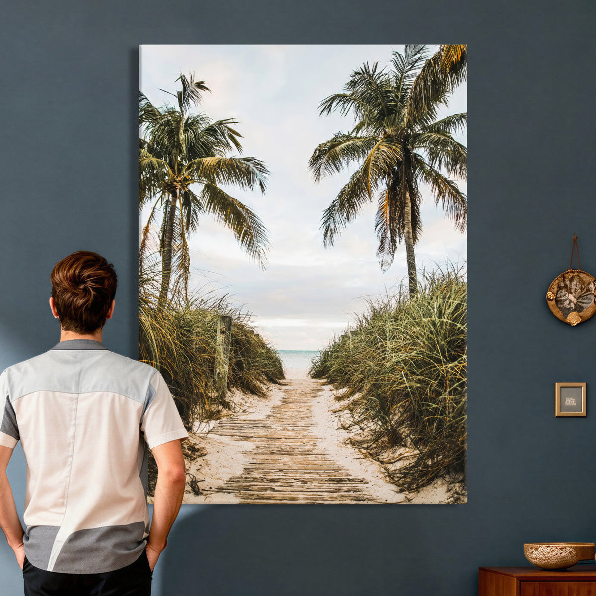 Tropical Palm Wall Art | Sandy Pathway Canvas Print, Ocean View