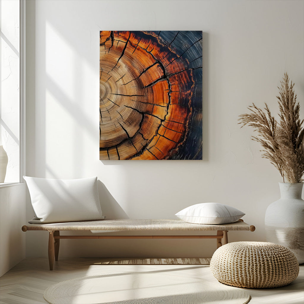 Rustic Wood Wall Art Canvas Print, Framed Tree Rings Nature Art, Earthy Tones Modern Rustic Decor