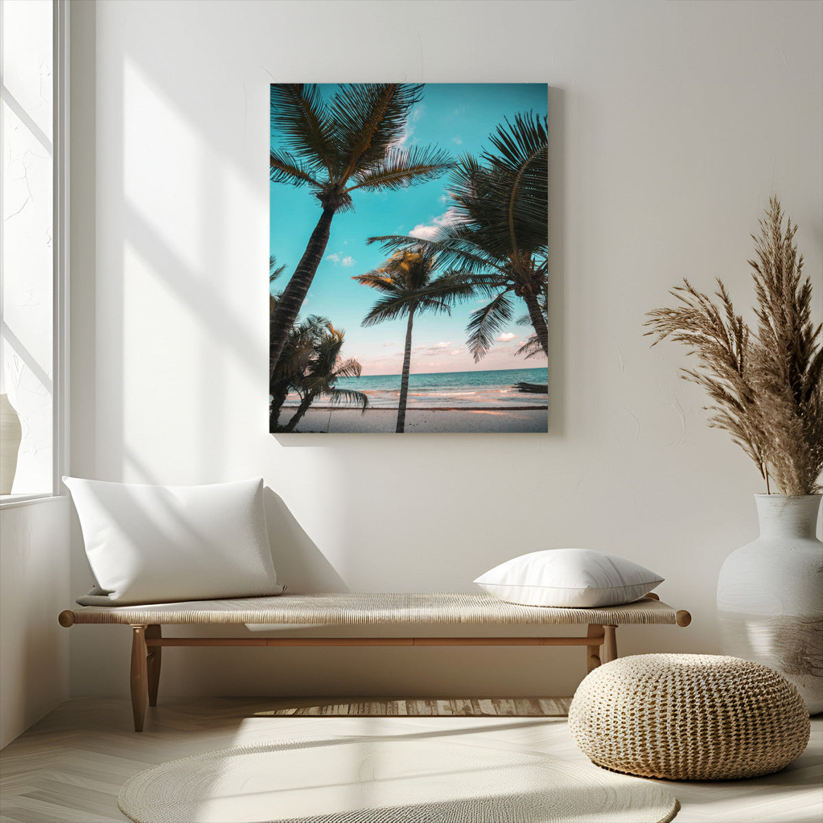 Palm Trees Wall Art Canvas Print, Framed Tropical Beach Art, Ocean Breeze Tropical Coastal Decor