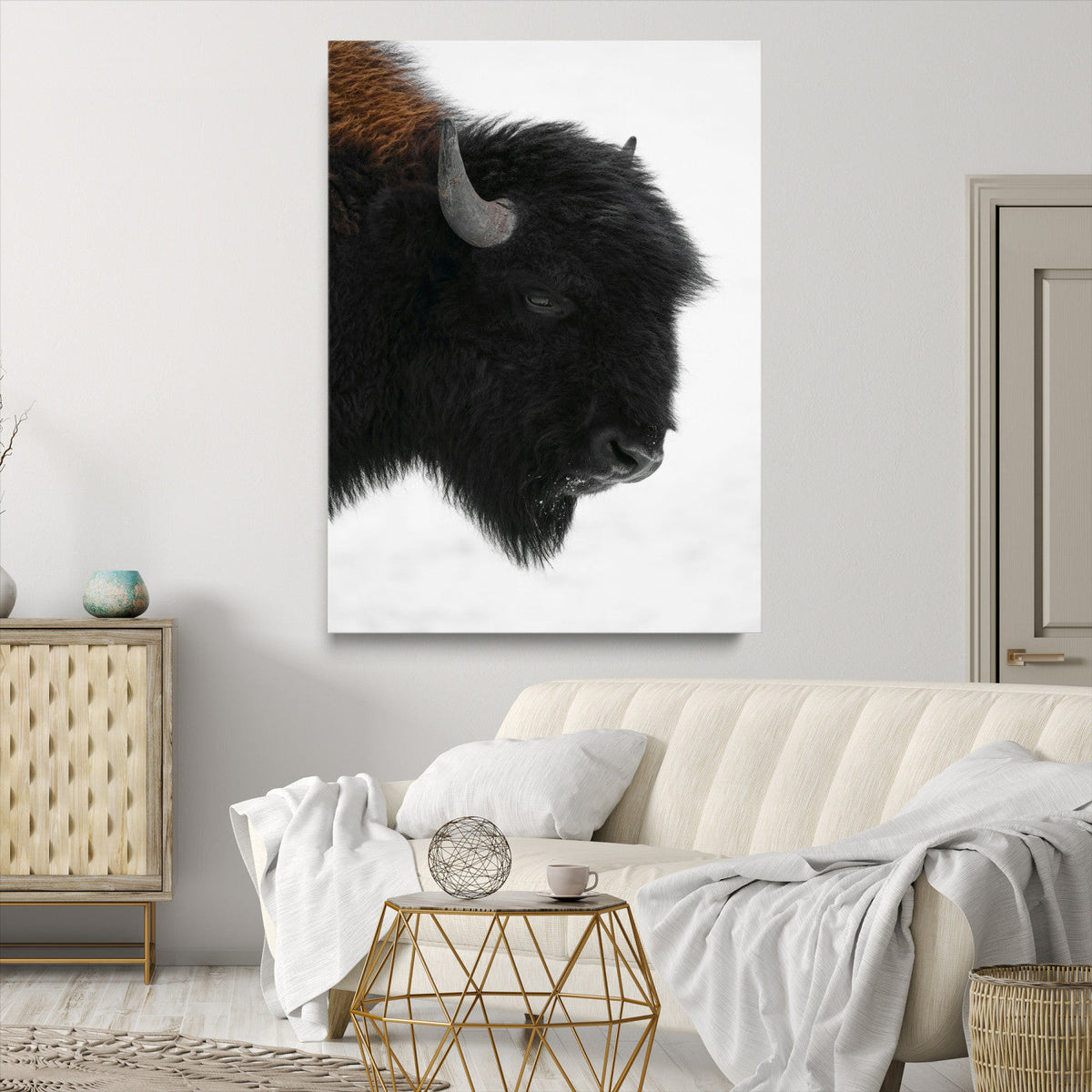 Western Rustic Wall Art Canvas Print Framed Buffalo