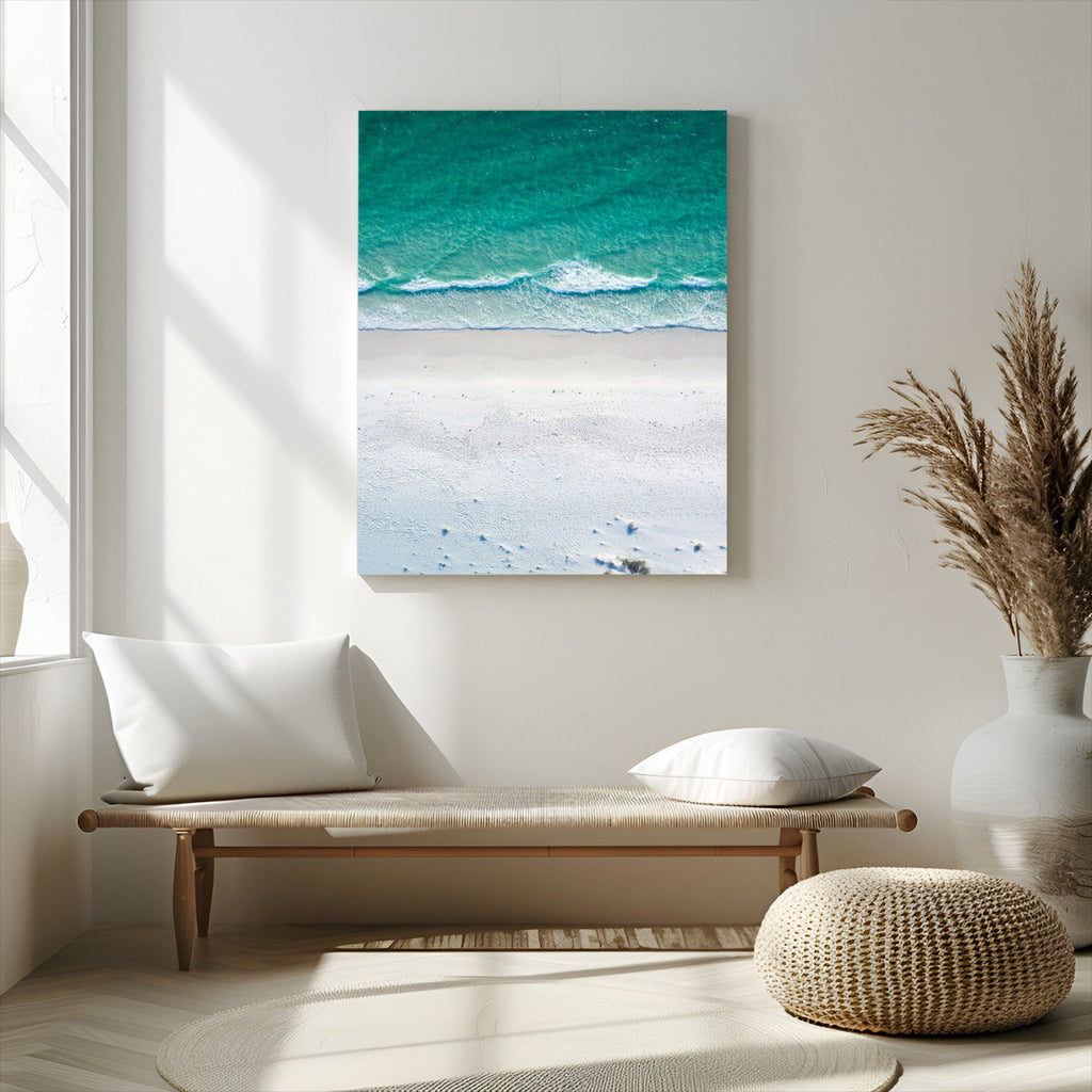 Turquoise Ocean Wall Art Canvas Print, Framed White Sand Shore Art, Gentle Waves Coastal Decor