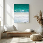 Turquoise Ocean Wall Art Canvas Print, Framed White Sand Shore Art, Gentle Waves Coastal Decor