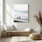 Surfer Silhouettes Wall Art Canvas Print, Framed Minimalist Ocean Art, Soft Horizon Coastal Decor