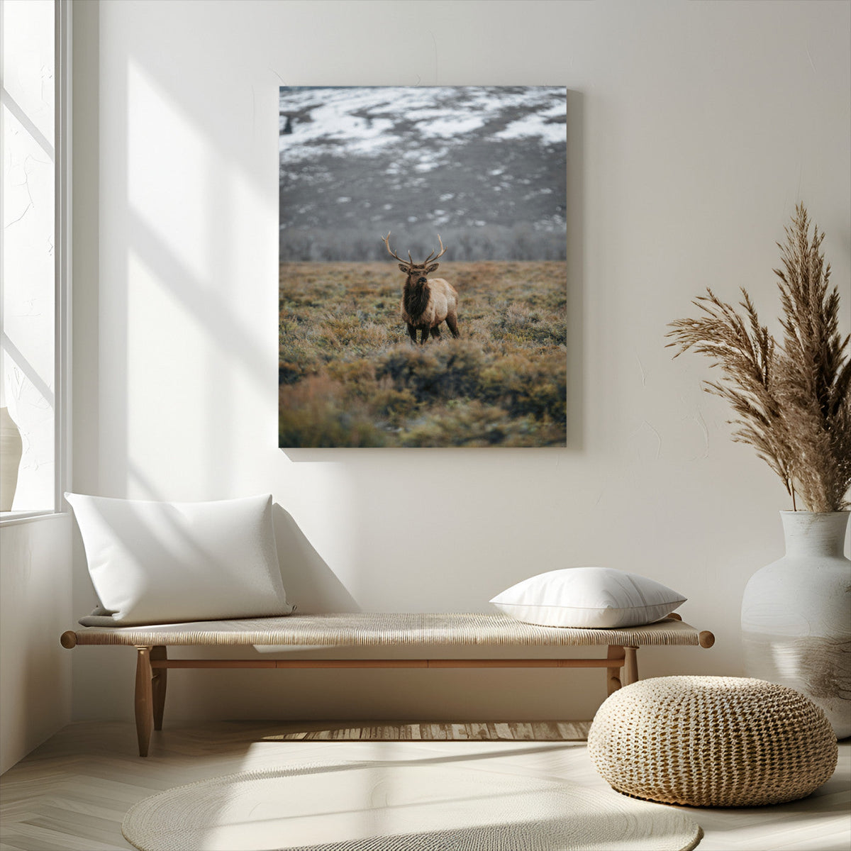 Wild Elk Wall Art Canvas Print, Framed Mountain Wilderness Majestic Animal Artwork