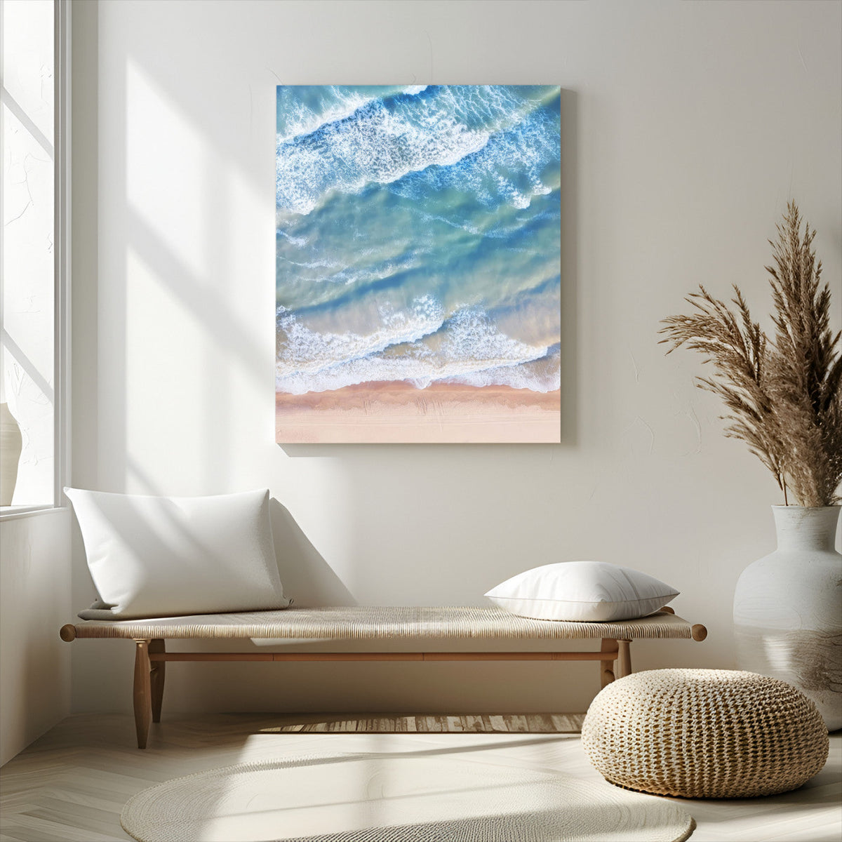Aerial Ocean Waves Wall Art | Framed Tranquil Beach Canvas