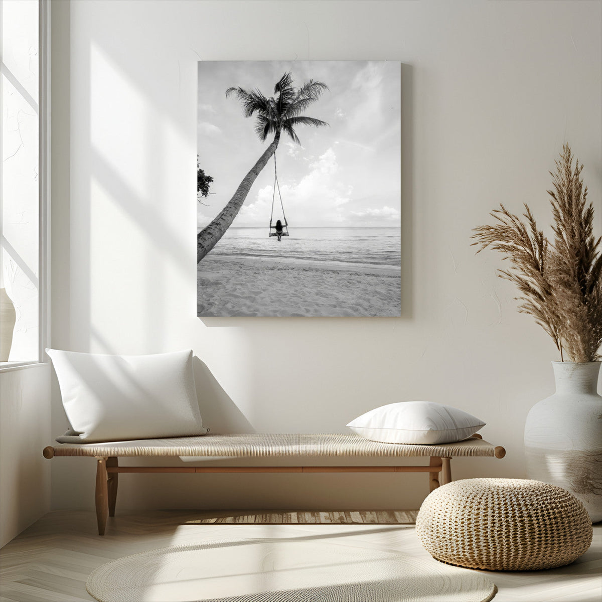 Black White Palm Tree Wall Art | Framed Ocean View Canvas