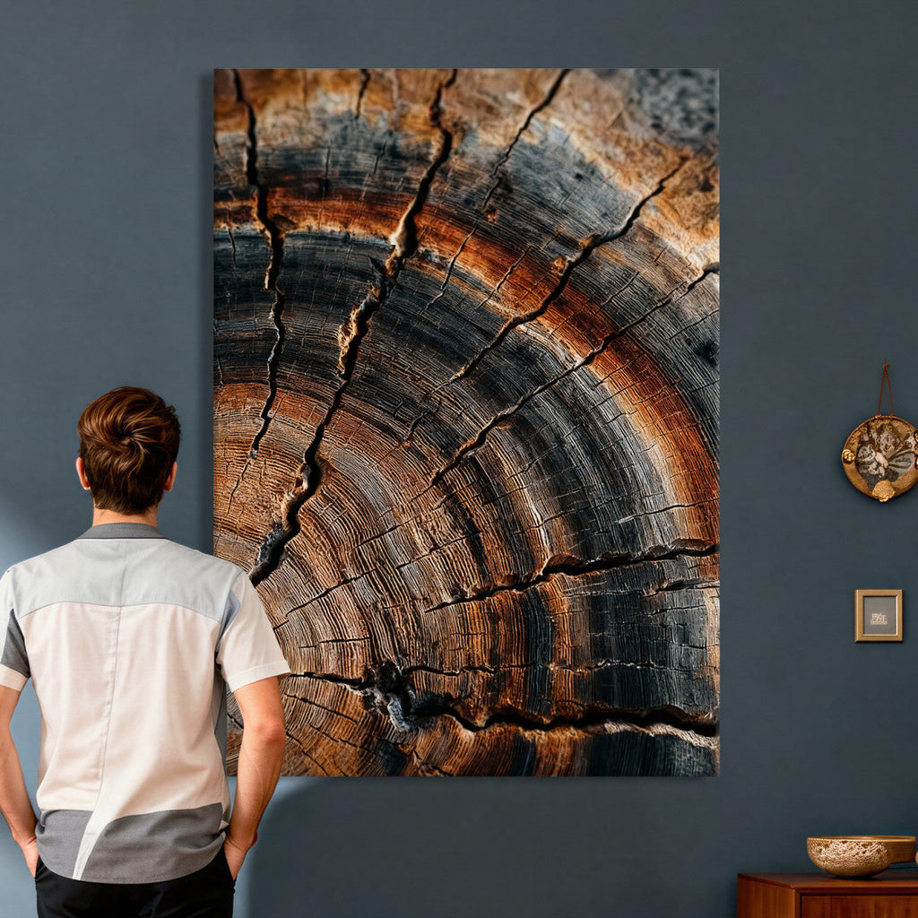 Abstract Tree Rings Wall Art Canvas Print, Wood Grain Rings Artwork