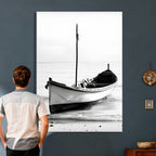 Minimal Boat Wall Art Canvas Print | Black and White Coastal Photography