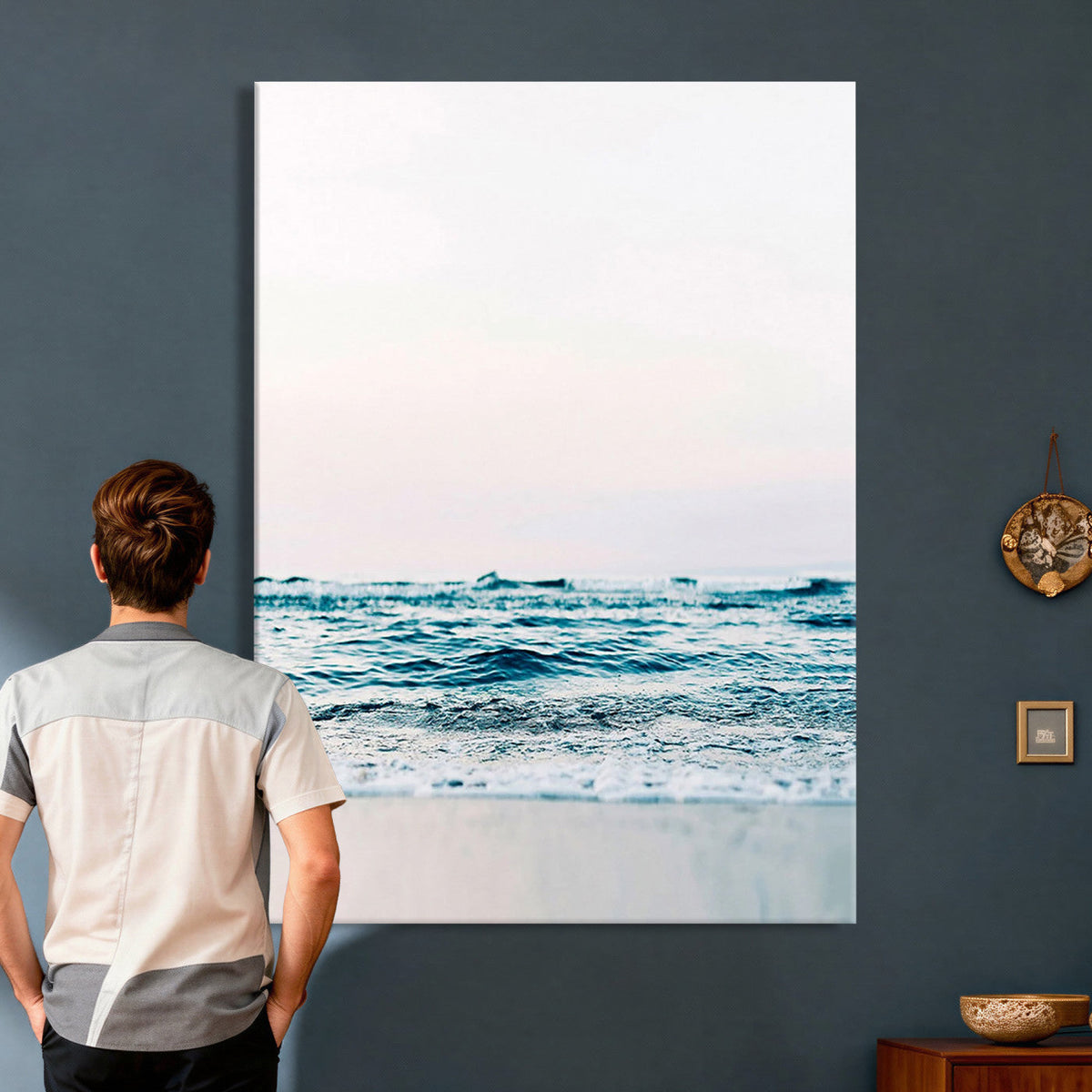Ocean Wave Wall Art Canvas Print, Minimal Seascape
